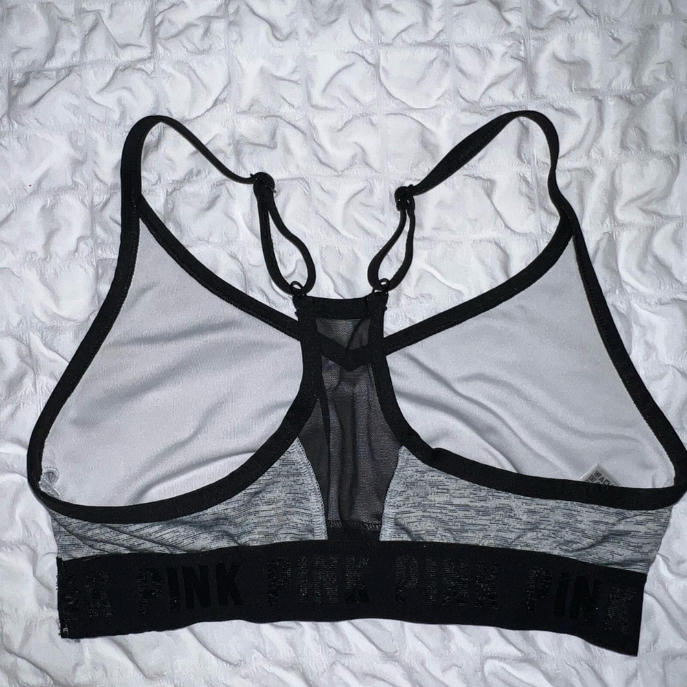 PINK Victoria's Secret Black and Gray Racerback Sports Bra